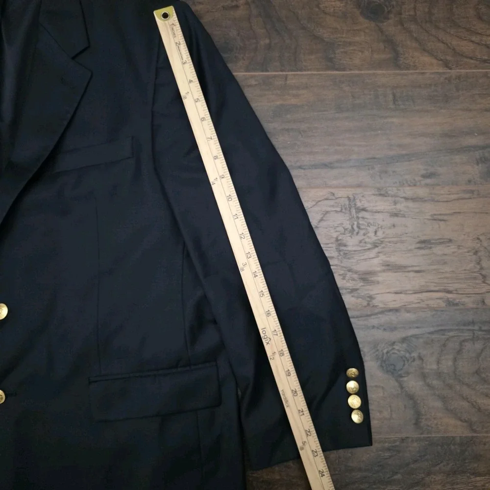 Ralph Lauren Mens 42R Navy Blue Gold 2-Button 100% Wool Blazer Jacket Sport Coat